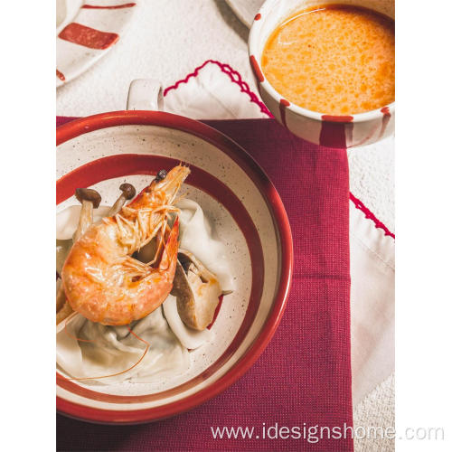 Red Striped Ceramic Bowl